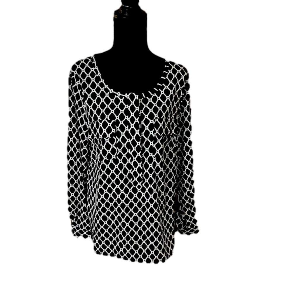 GAP Black White Geometric Print Scoop Neck Long Sleeve Blouse Size M